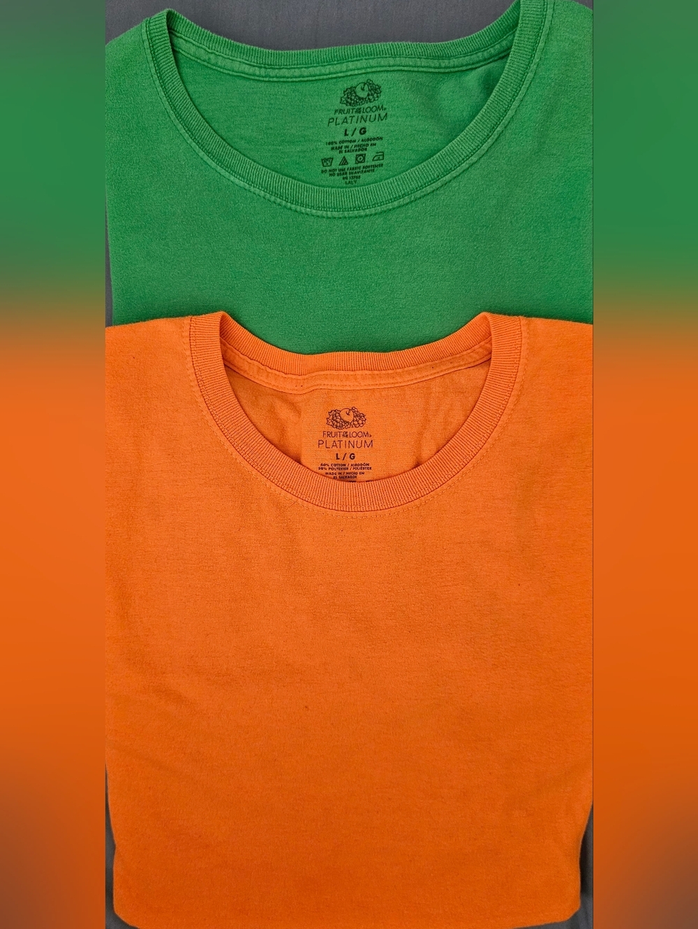 Fruit of The Loom Shirt 2ea Men's  Large Solid Green and Orange tees